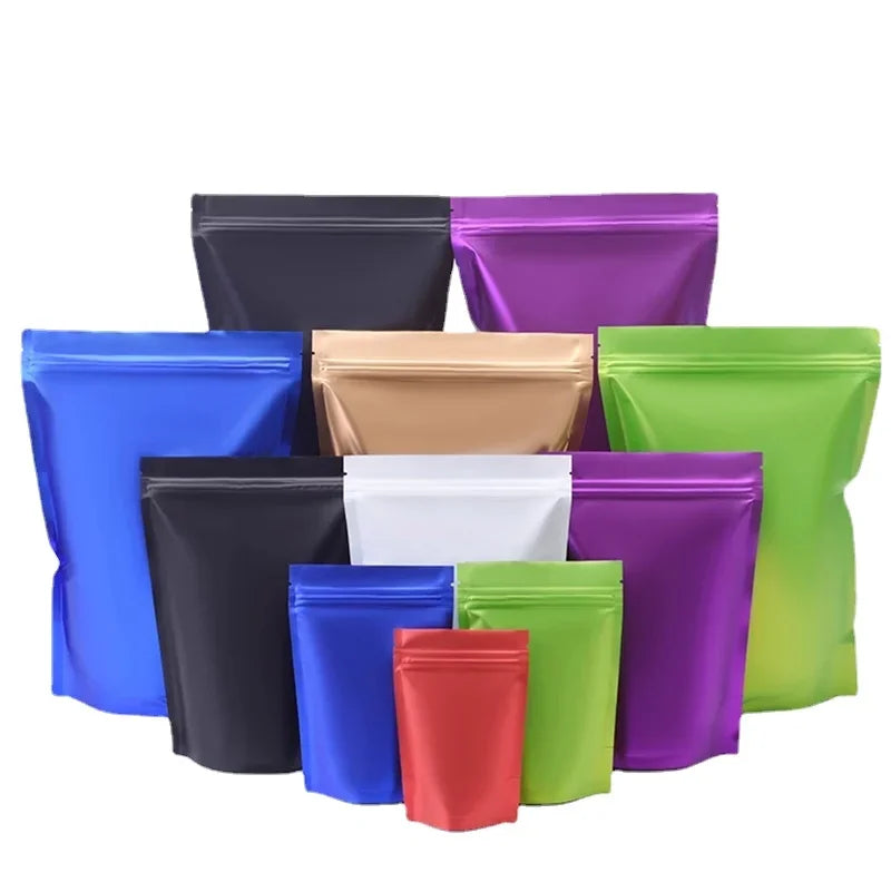 100pcs Heat Resistance Plastic Sealable Aluminum Foil Stand Up Food Goods Custom Tea Packaging Closure Mylar Storage Bags