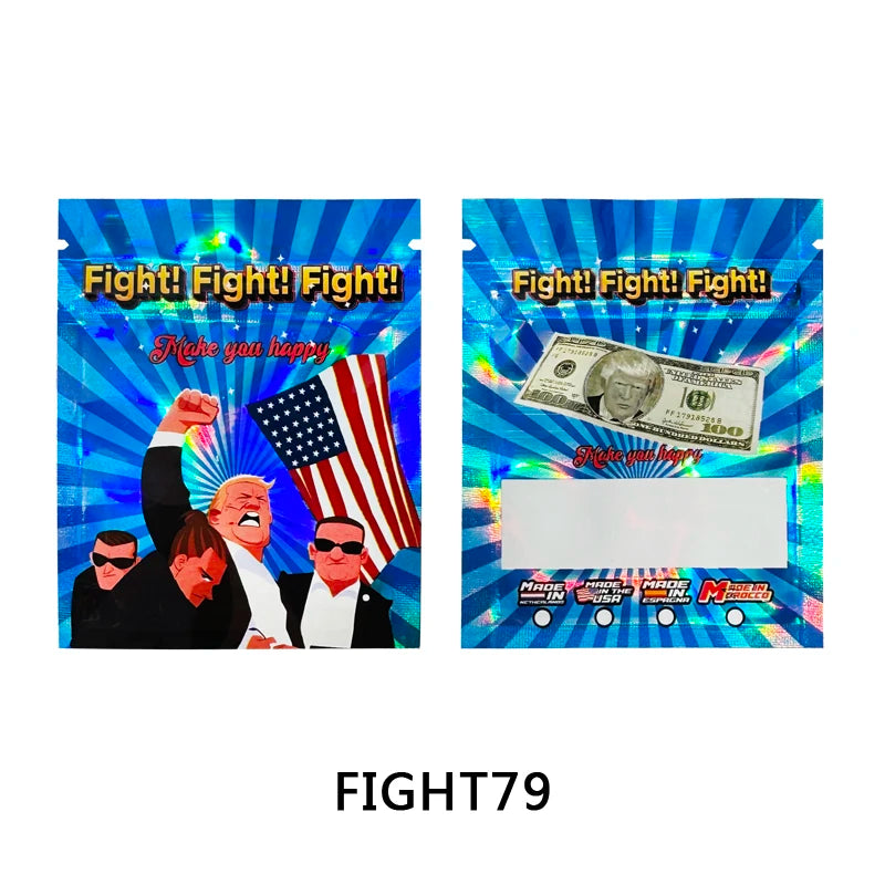 100pcs Mylar Bags Holographic 3.5g Zip lock Bag American Presidential Election Speech Trump Fight 2024 Party Use Bags