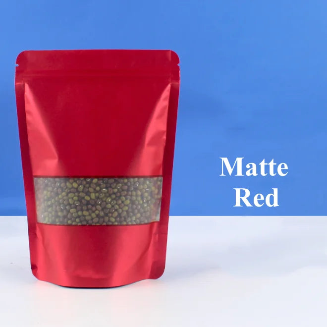 50PCS Stand-up Matte Aluminum Foil Frosted Window Ziplock Bag DIY Matcha Coffee Powder Snack Sugar Beans Pet Food Pack Pouches