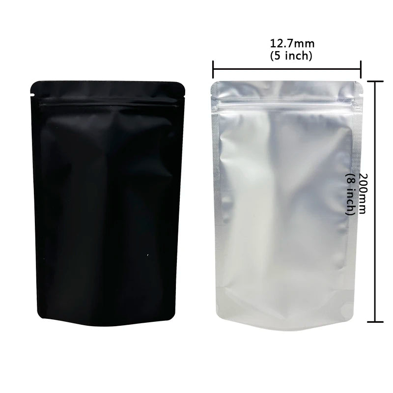 20-100 PCS Black Matte Color Zipper Bag Smell Proof Pouch One Side Clear Mylar Bag