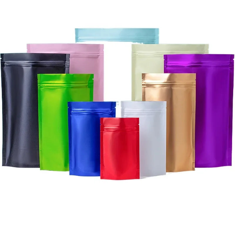 100pcs Heat Resistance Plastic Sealable Aluminum Foil Stand Up Food Goods Custom Tea Packaging Closure Mylar Storage Bags