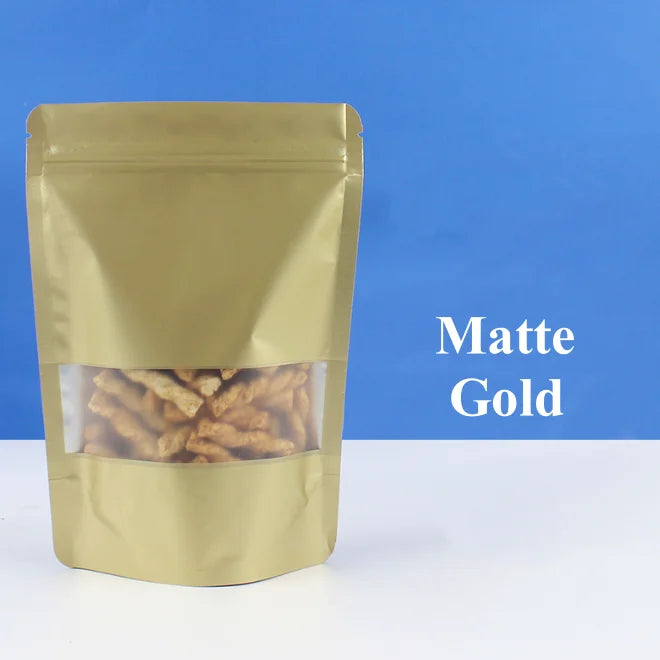50PCS Stand-up Matte Aluminum Foil Frosted Window Ziplock Bag DIY Matcha Coffee Powder Snack Sugar Beans Pet Food Pack Pouches
