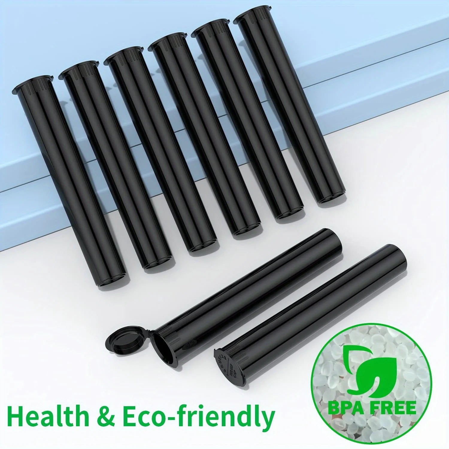 50 Pack Black King-Size Plastic Tube with Squeeze Pop Top Caps Child Resistant Storage Tube Holder Waterproof