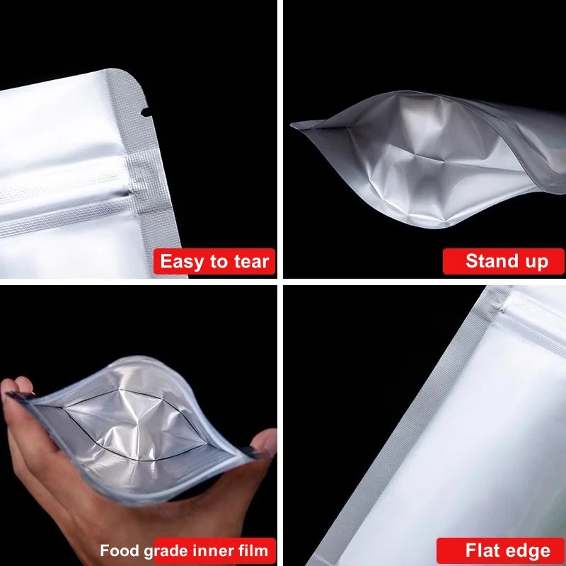 StoBag 50pcs Aluminum Foil Food Packaging Bags Thick Stand Up Self-sealing Storage for Candy Tea Nuts Reusable Gift Pouches