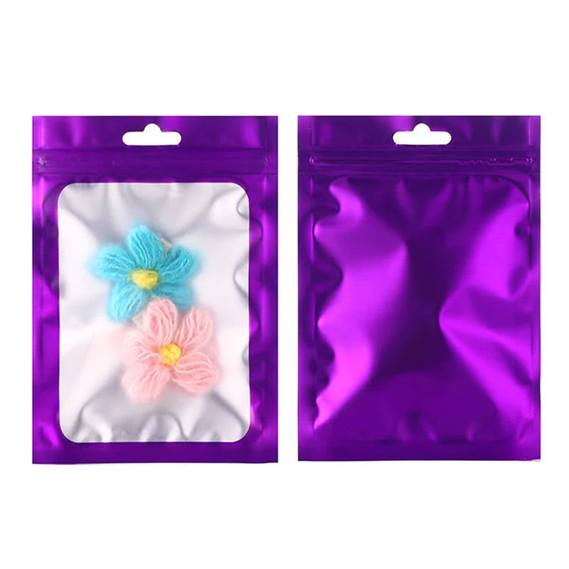 100Pcs Matte Zip Lock Plastic Bags Aluminum Foil Hologram Mylar Food Pouch Small Packing Bag Gift Bag Reclosable Storage Pouches