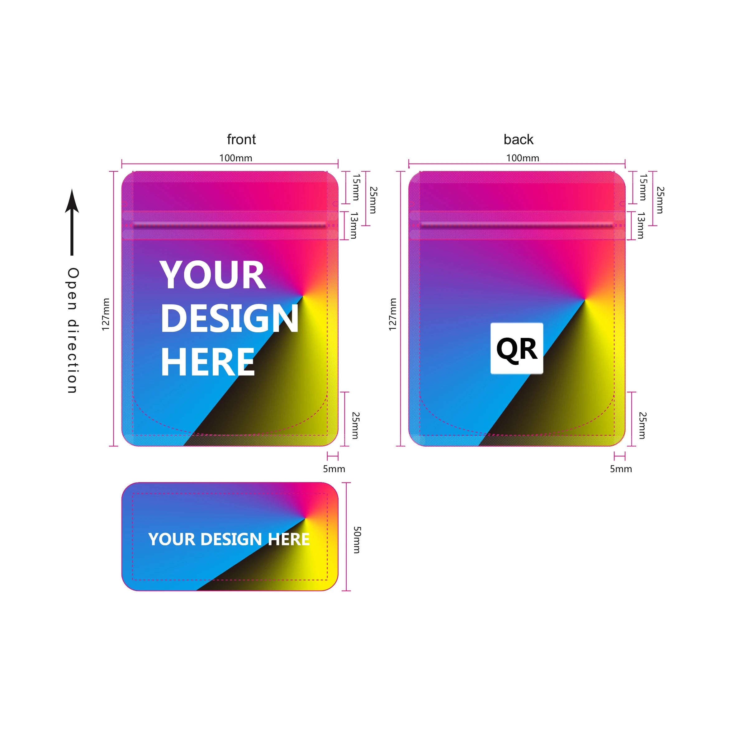 Custom Mylar Bags With Logo 500 PCS Free Design Creation Pro Packaging Digitally Printed Your Zipper Bags 1-3.5G Your Design QR