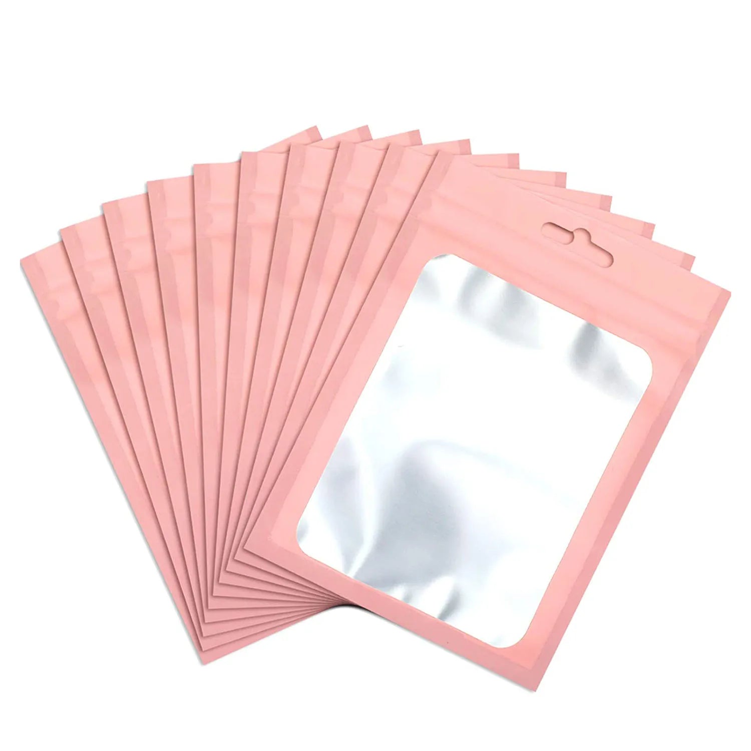 50pcs Colorful Mylar Bags Ziplock Hang Bags with Clear Window for Jewelry Display Packaging Self Sealing Reusable Foil Pouch