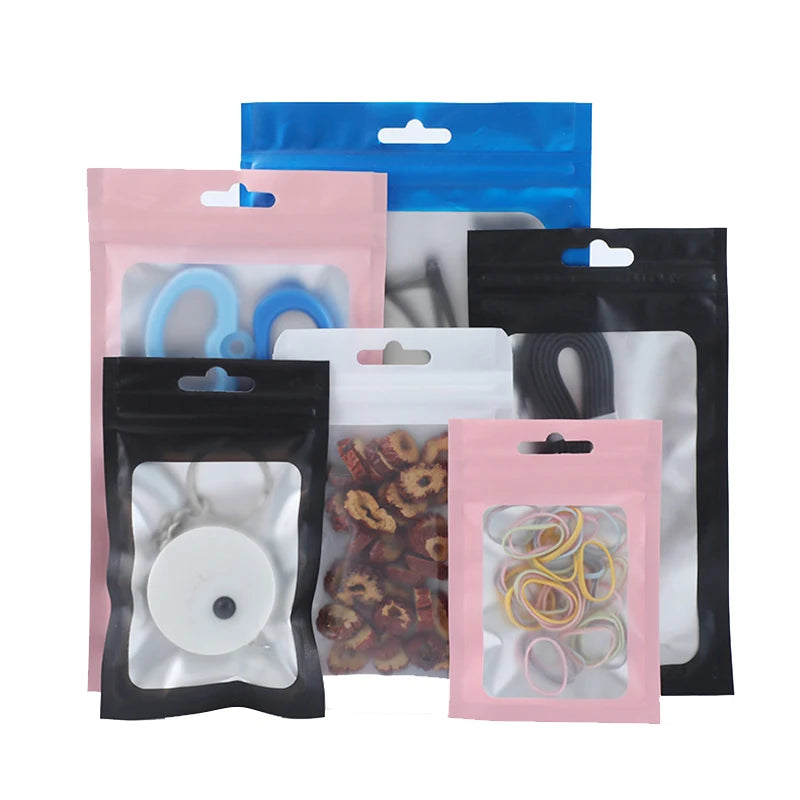 100Pcs Matte Zip Lock Plastic Bags Aluminum Foil Hologram Mylar Food Pouch Small Packing Bag Gift Bag Reclosable Storage Pouches