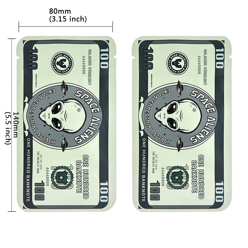 100 PCS Dollar Sign Pattern Money 1g-3.5g Mylar Bags Smell Proof Bag Tobacco Accessories U.S. Dollars Zip lock Bag Copy Props