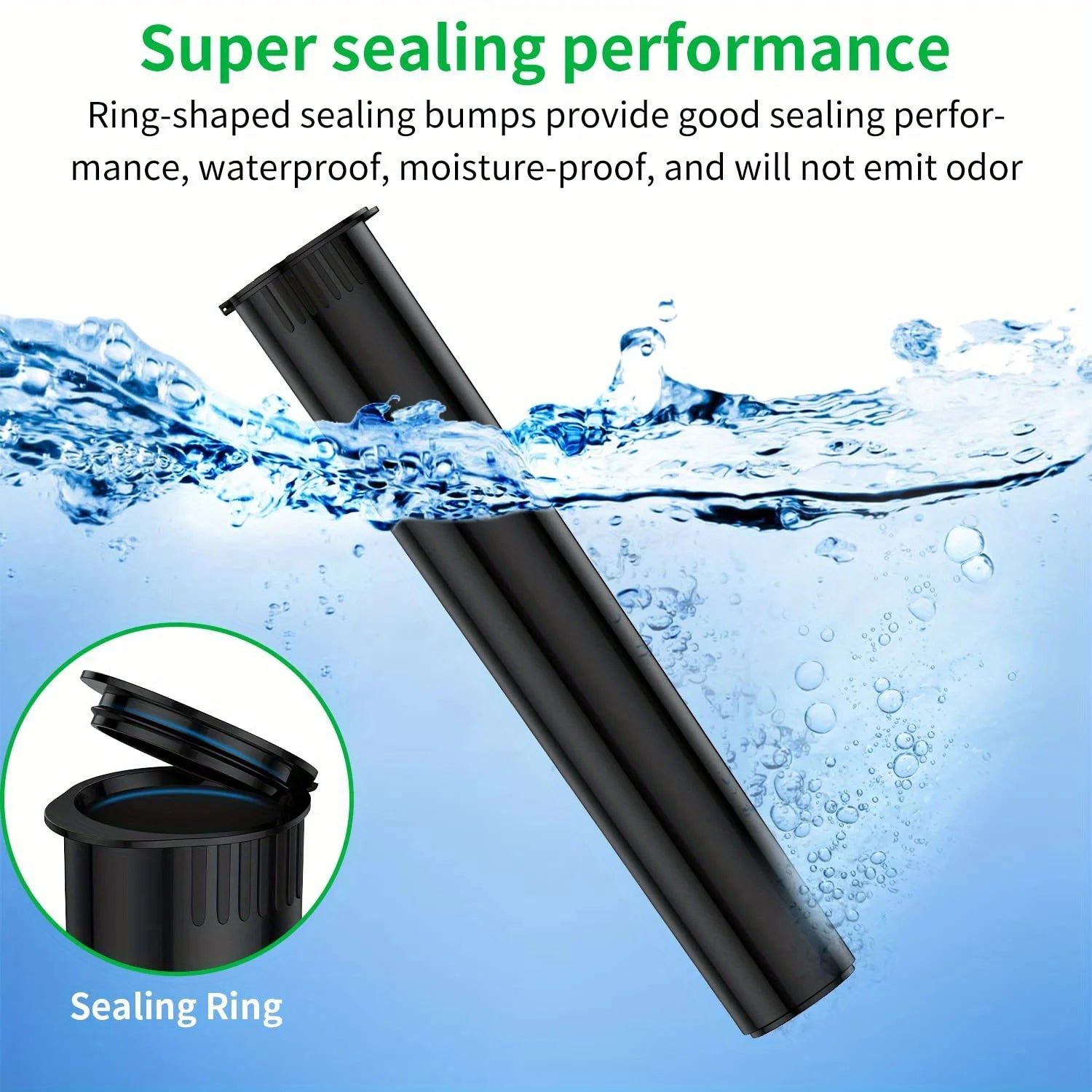 50 Pack Black King-Size Plastic Tube with Squeeze Pop Top Caps Child Resistant Storage Tube Holder Waterproof