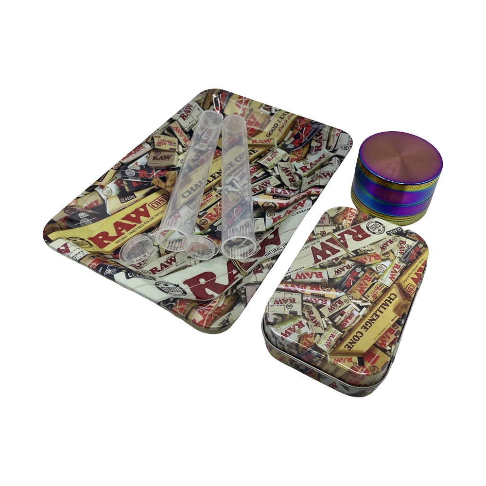 5Pcs/set 116mm Plastic Tobacco Storage Tube Box Container Metal Rolling Tray Grass Grinder Herbal Smoke Crusher Smoking Kit