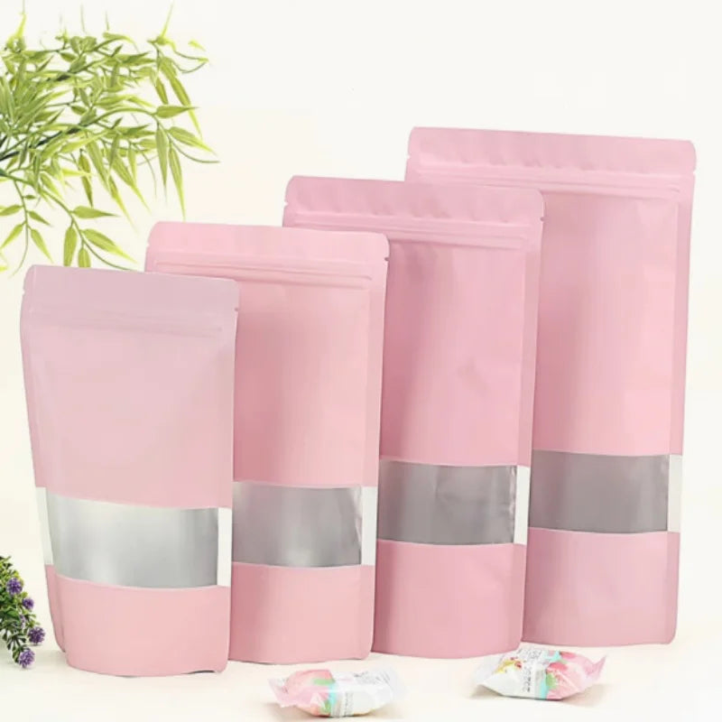 50PCS Stand-up Matte Aluminum Foil Frosted Window Ziplock Bag DIY Matcha Coffee Powder Snack Sugar Beans Pet Food Pack Pouches