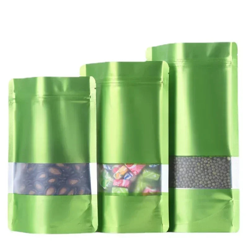 100pcs Custom Silver Gold Clear Nut Snack Popcorn Stand Up Aluminum Foil Zip Lock Pouch Resealable Heat Seal Plastic Window Bag