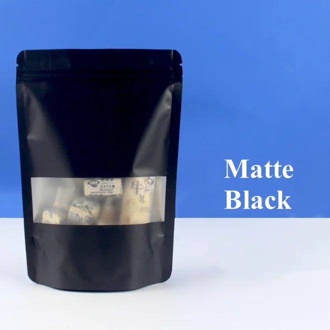 50PCS Stand-up Matte Aluminum Foil Frosted Window Ziplock Bag DIY Matcha Coffee Powder Snack Sugar Beans Pet Food Pack Pouches