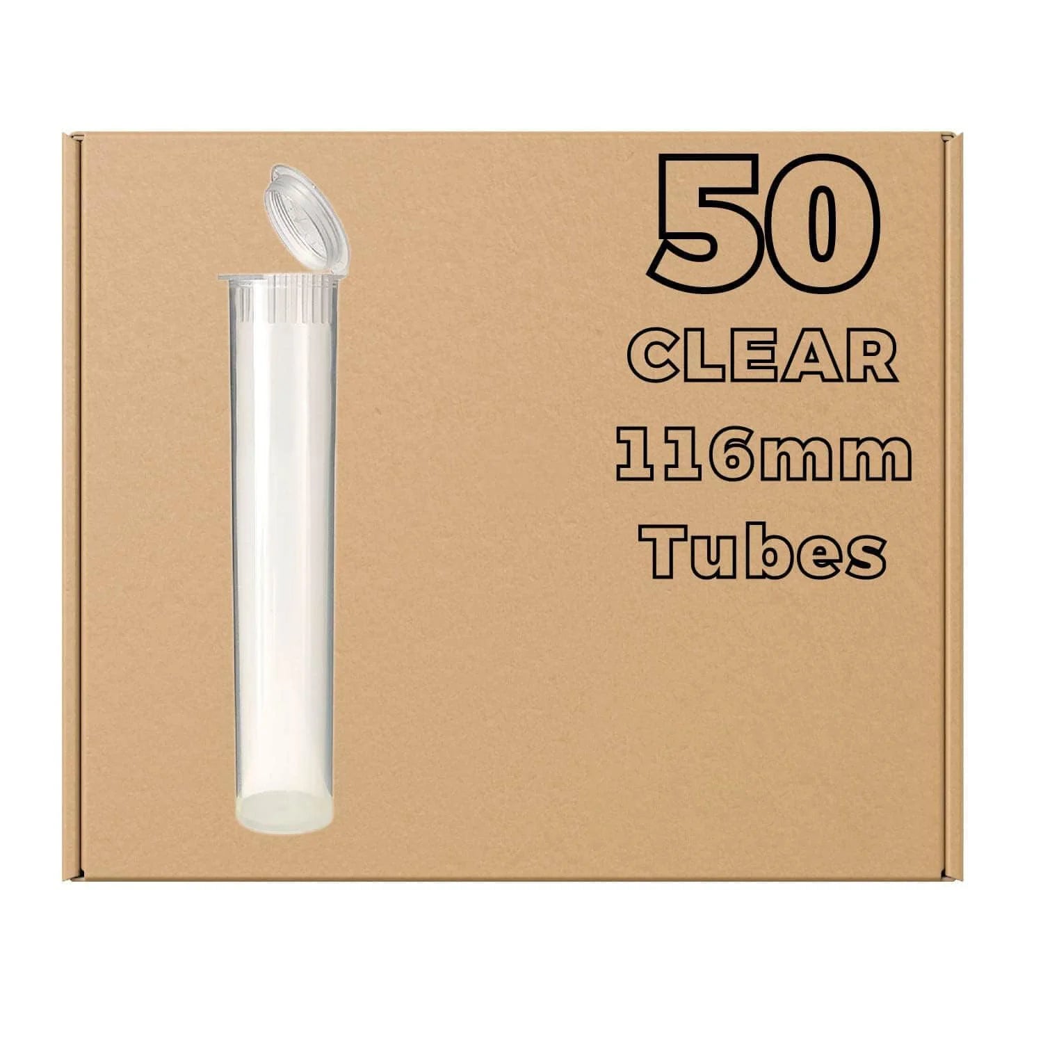 50 Pack Black King-Size Plastic Tube with Squeeze Pop Top Caps Child Resistant Storage Tube Holder Waterproof