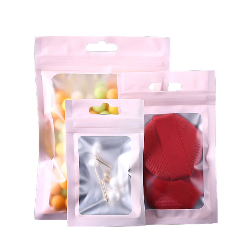 100Pcs Matte Zip Lock Plastic Bags Aluminum Foil Hologram Mylar Food Pouch Small Packing Bag Gift Bag Reclosable Storage Pouches