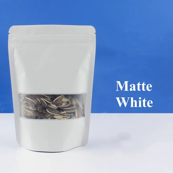 50PCS Stand-up Matte Aluminum Foil Frosted Window Ziplock Bag DIY Matcha Coffee Powder Snack Sugar Beans Pet Food Pack Pouches