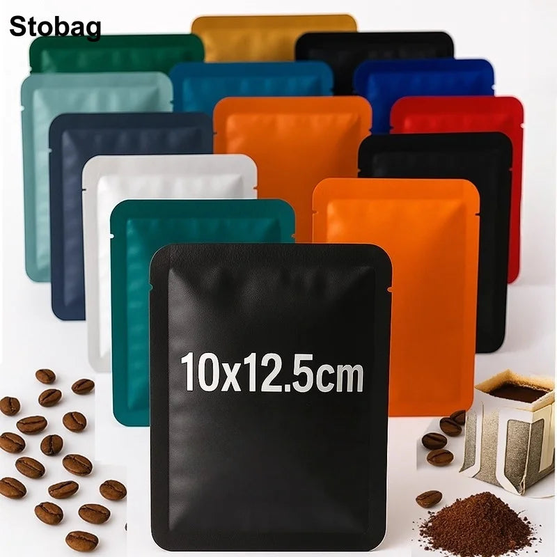 StoBag 100pcs Colorful Aluminum Foil Coffee Packaging Bag Plastic Small Heat Sealing for Tea Powder Storage Pouches Portable