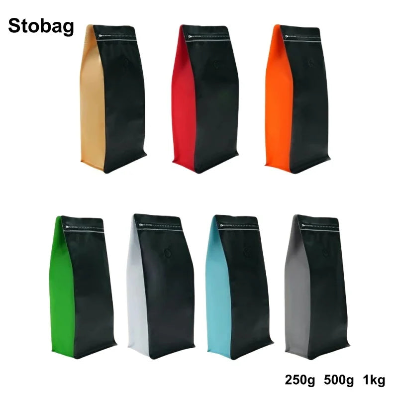 StoBag 50pcs Color Coffee Beans Bag Packaging with/No Valve Aluminum Foil Heat Sealing for Powder Nuts Storage Reusable Pouch