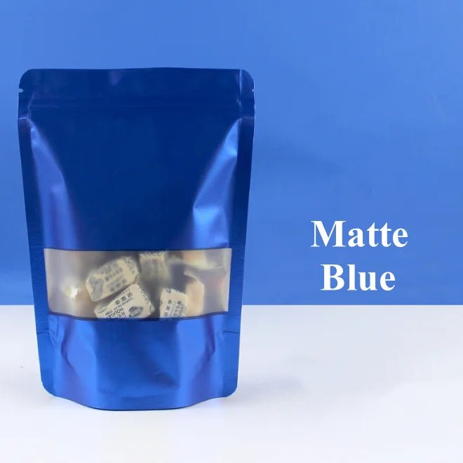 50PCS Stand-up Matte Aluminum Foil Frosted Window Ziplock Bag DIY Matcha Coffee Powder Snack Sugar Beans Pet Food Pack Pouches