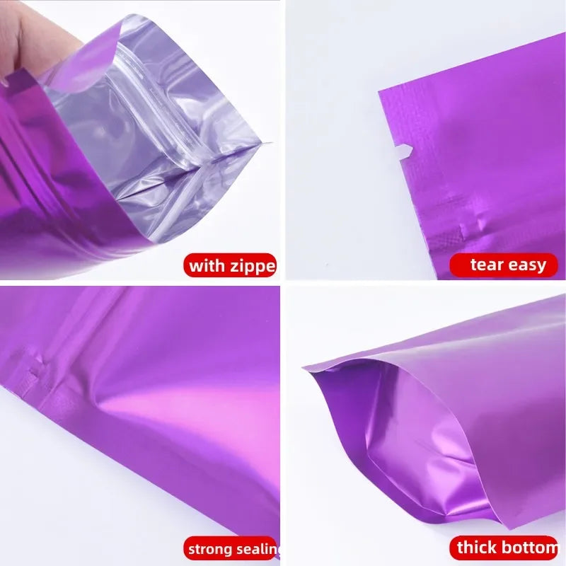 100pcs Heat Resistance Plastic Sealable Aluminum Foil Stand Up Food Goods Custom Tea Packaging Closure Mylar Storage Bags