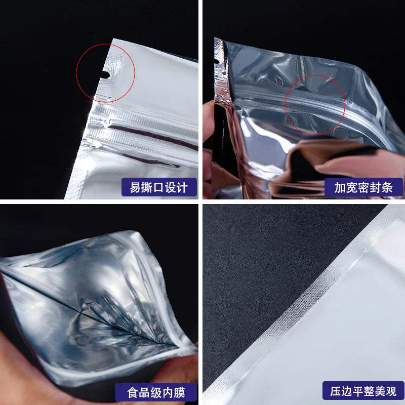 1000Pcs Aluminum Foil Ziplock Bags Food Grade / Silver Aluminized Mylar Self Sealing Pouch T-shirt Package Bag Zipper Reopenable