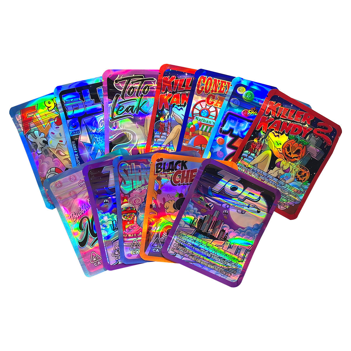 3.5g Mylar Bags Smell proof Ziplock Bags Laser Hologram CBD small Pouch 3.5g 100 pcs Customized your logo