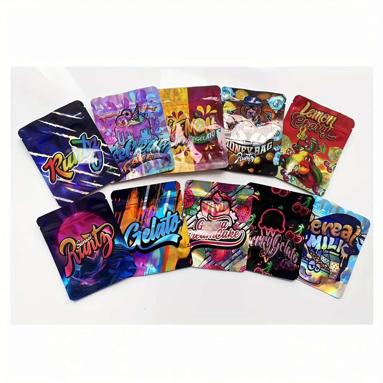 100pcs of Polyester Film Bags - 3.5G Mylar Bags, Gift Bags, Storage Bags, Plastic Bags, Reusable Zip Bags, Suitable for Gift Wrapping, Candy Snack Storage, And Holiday Gift Packaging, Perfect for Event Parties, Mixed in 10 Random Styles.
