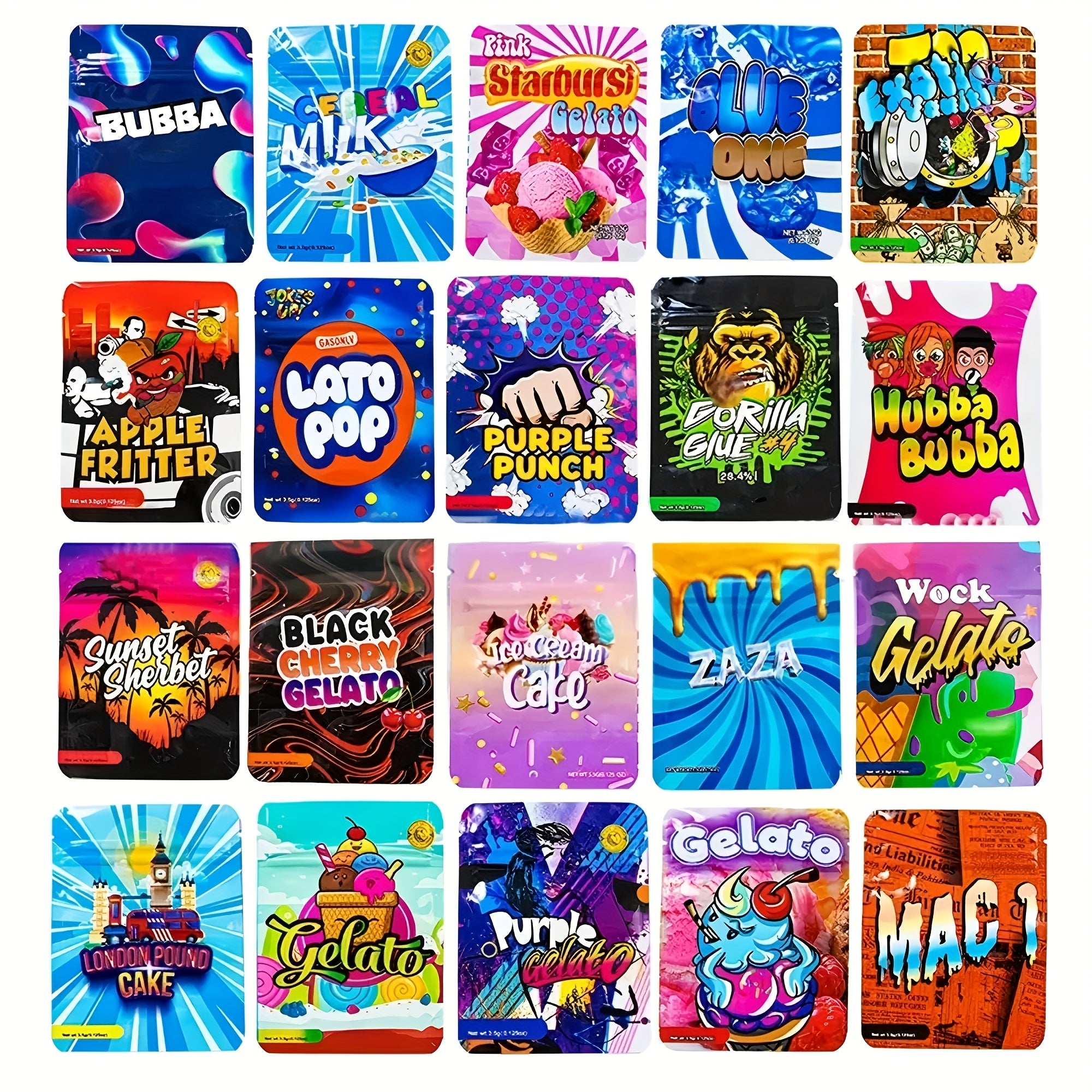 100pcs Polyester Film Bags - 3.5G Mylar Bags, Gift Bags, Storage Bags, Plastic Bags, Reusable Zip Bags, Suitable for Gift Wrapping, Candy Snack Storage, And Holiday Gift Packaging, Perfect for Events And Parties, Mixed with 10 Random Styles - D2