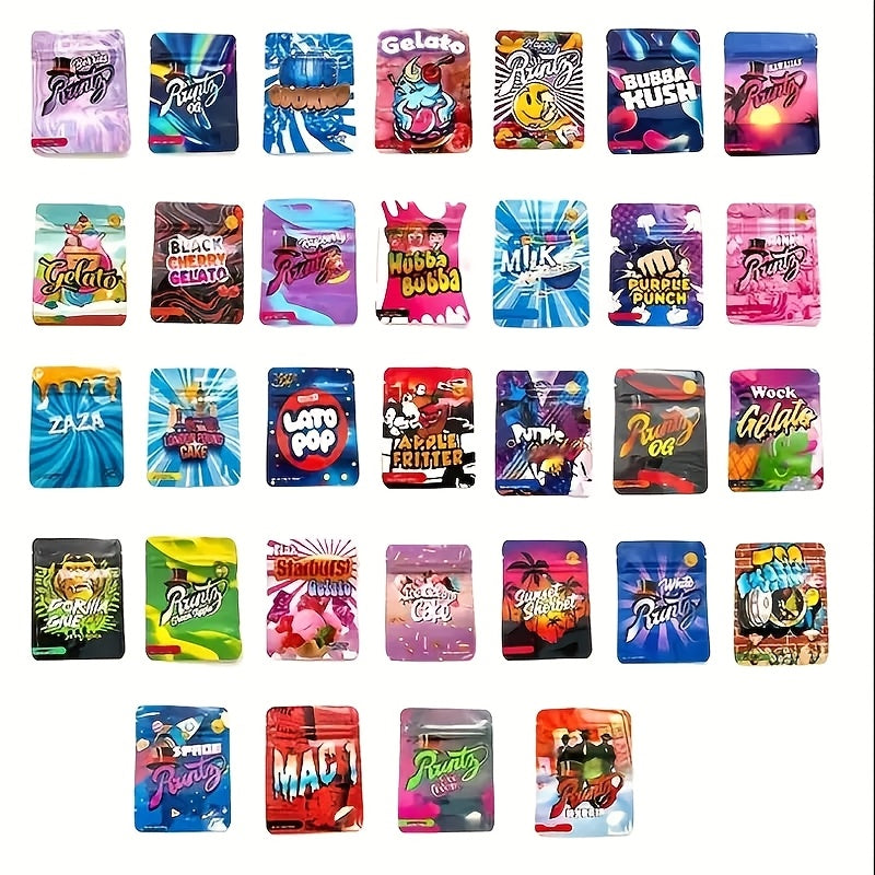 100pcs Polyester Film Bags -3.5g Mylar Bags, Gift Bags, Storage Bags, Plastic Bags, Reusable Zipper Bags, Suitable for Gift Packaging, Candy And Snack Storage And Festival Gift Packaging, Perfect for Event Parties, 10 Random Styles Mixed -D4