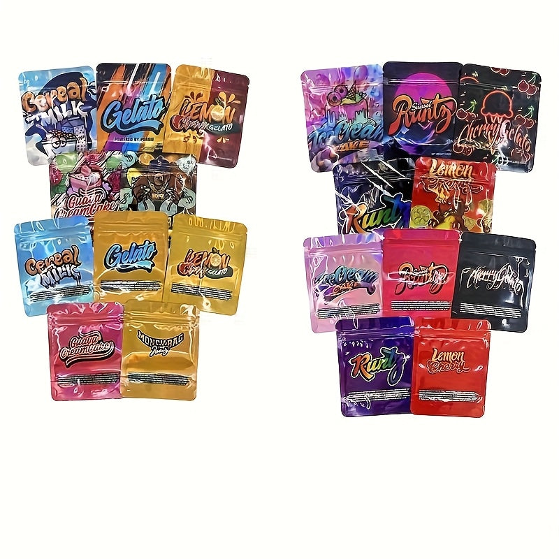 100pcs Heavy-Duty High Quality & Fade-Resistant Mylar Bags with Secure Zipper Closure - Reusable Party Bags for Candy, Snacks, Gifts, Party Favors - 10 Random Styles (Gothic, Retro, Psychedelic Designs) - Ideal for Birthday, Halloween, Events - Storage Ba