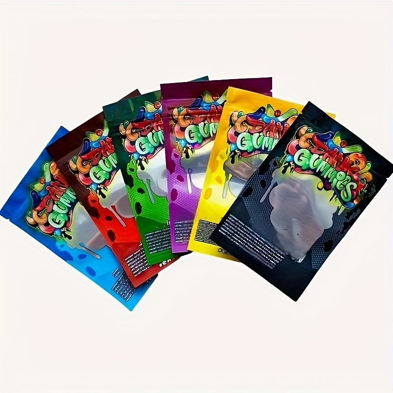100pcs Reusable Mylar Bags - 3, 5g Polyester Zipper Storage Bags, Fade-Resistant & Sandproof, 10 Random Styles for Candy, Snacks, Party Favors, Gift Packaging & Event Supplies, Reusable Zipper Bags, Snack Storage, Festive Design, Durable Zipper Closure