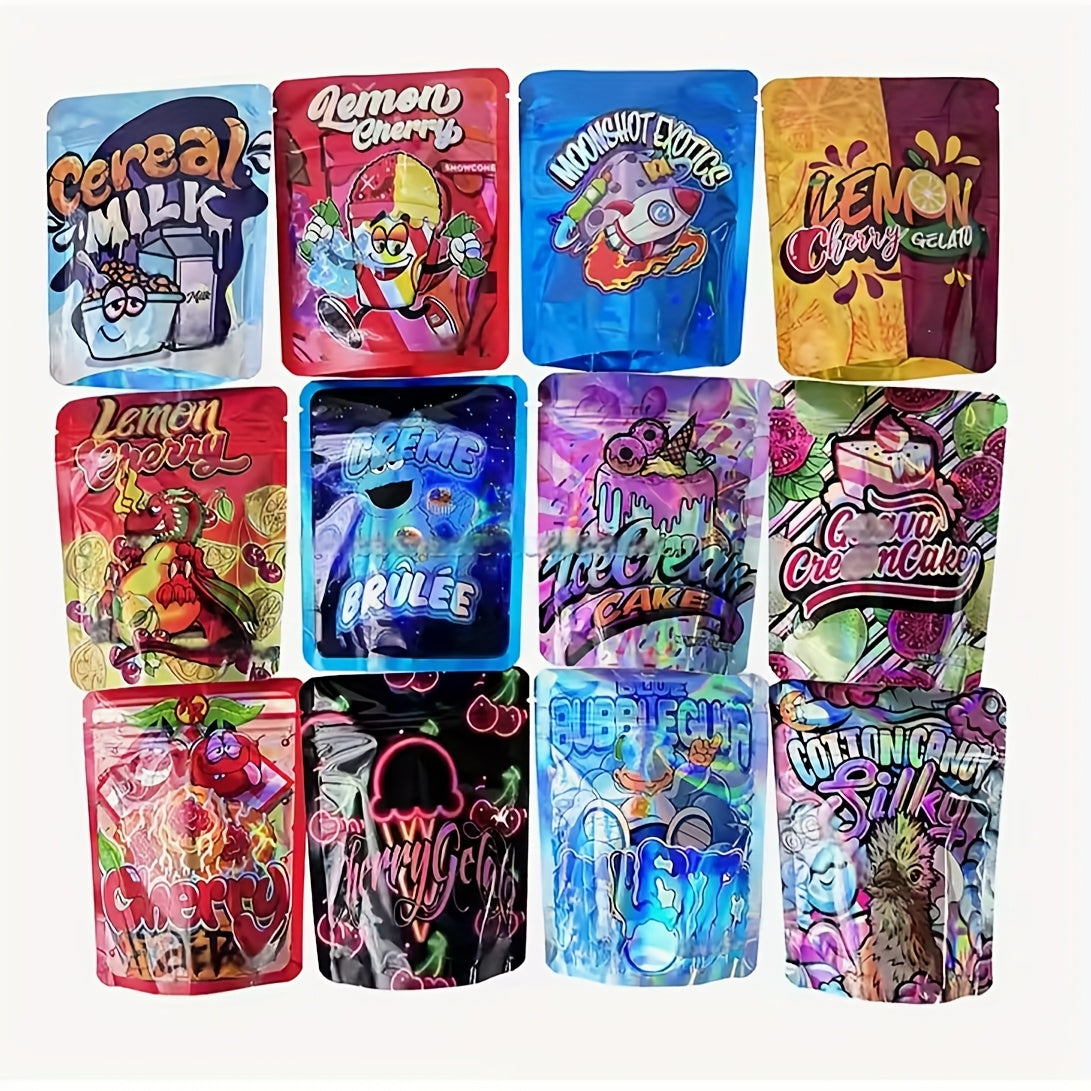 100pcs of Polyester Film Bags - 3, 5G Mylar Bags, Storage Bags, Reusable Zip Bags, Gift Bags, Plastic Bags, Suitable for Gift Wrapping, Candy Snack Storage, And Holiday Gift Packaging, Perfect for Events And Parties, Mixed in 10 Random Styles - F20